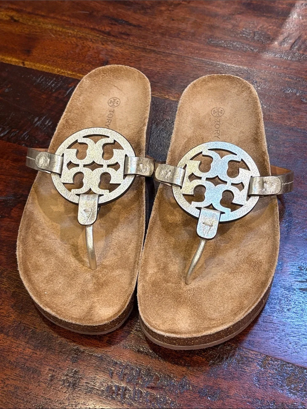 Tory Burch Miller Cloud Metallic Leather / Cork Sandals size 11